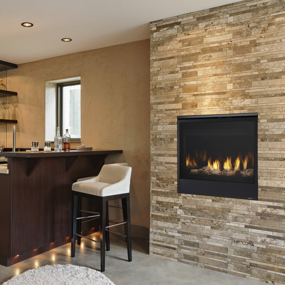 Majestic Quartz 32-Inch Linear Vented Gas Fireplace Corner Kitchen Area