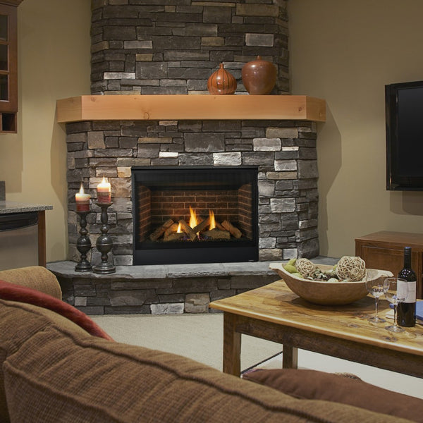Majestic Quartz 42-Inch Linear Vented Gas Fireplace at Living Room