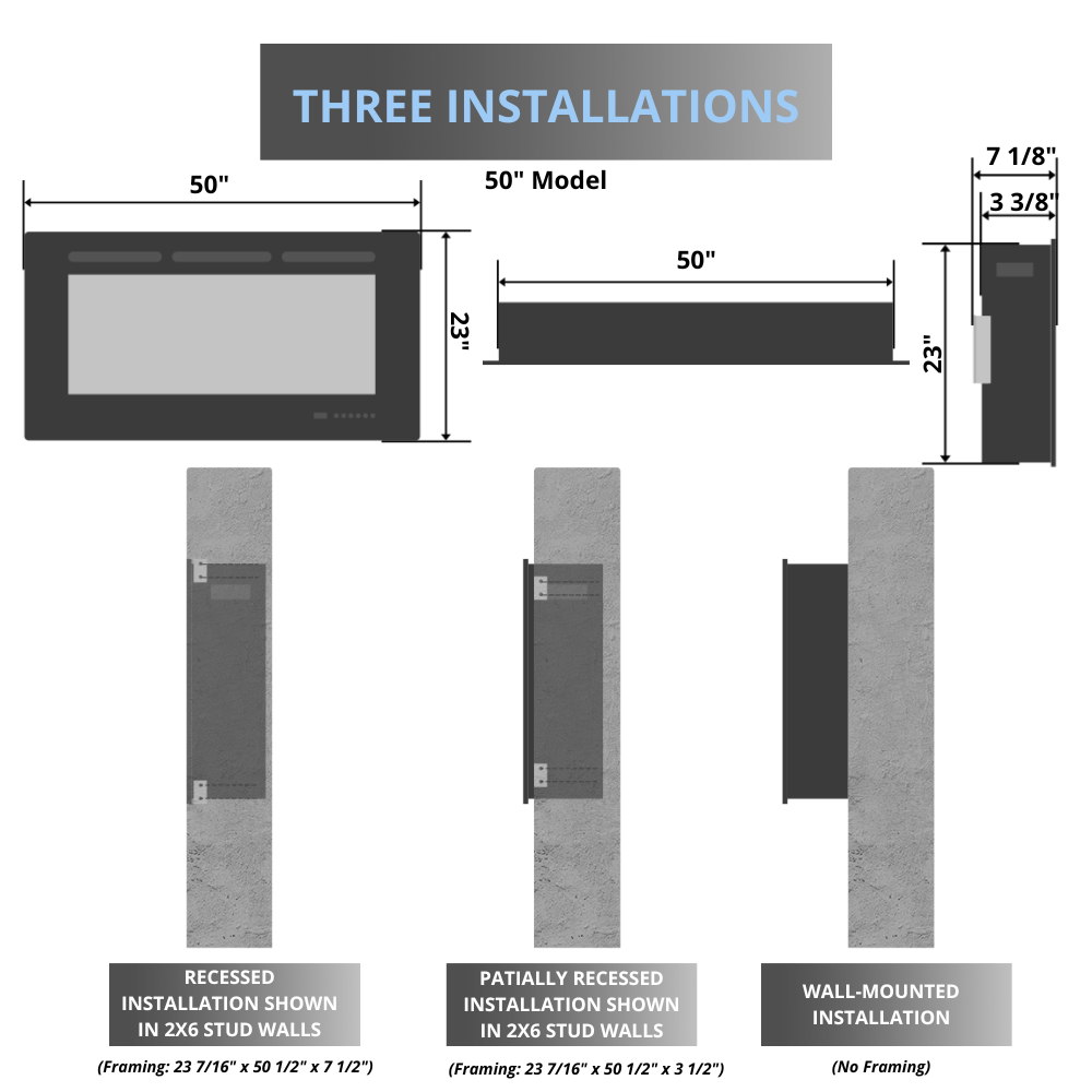 Napoleon Astound FlexMount Smart Electric Fireplace 50-Inch Installations