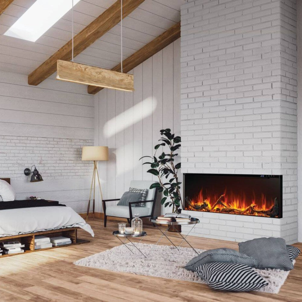 Napoleon Astound FlexMount Smart Electric Fireplace in Scandinavian Bedroom