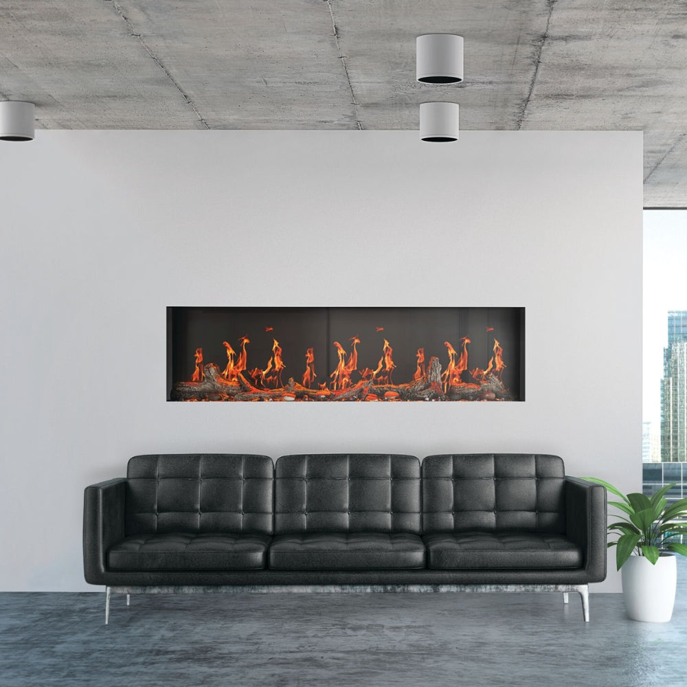 Napoleon Luminex 65-Inch Built-In Smart Electric Fireplace in an office lobby