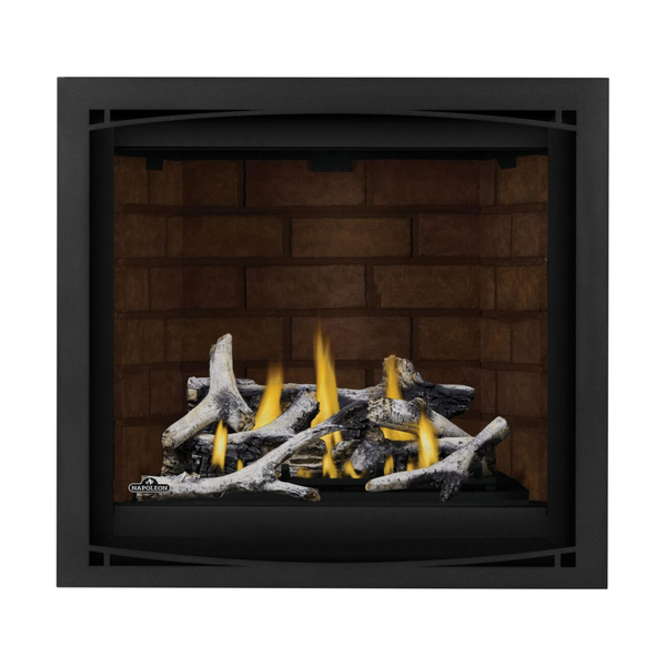 Napoleon Altitude X 36-Inch Gas Fireplace with Birch Log Kit - Newport Panels - Charcoal Zen Front