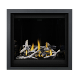 Napoleon Altitude X 36-Inch Gas Fireplace with Birch Log Kit - Porcelain Reflective Radiant Panels - Charcoal Trim Kit