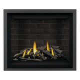 Napoleon Altitude X 42-Inch Gas Fireplace with Driftwood Log Set - Westminster Grey Standard Panels - Charcoal Trim Kit