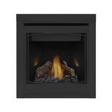 Napoleon Ascent 30-Inch Gas Fireplace with PHAZER Log Set - Black Zen Decorative Barrier - 3-Inch Trim Kit