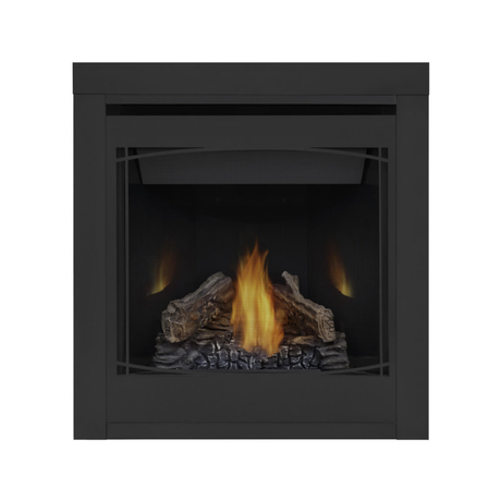 Napoleon Ascent 30-Inch Gas Fireplace with PHAZER Log Set - Black Zen Decorative Barrier - 3-Inch Trim Kit
