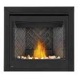 Napoleon Ascent 36-Inch Gas Fireplace with Mineral Rock Kit - Black Zen Decorative Barrier - 3-Inch Premium Bevelled Trim