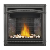 Napoleon Ascent 36-Inch Gas Fireplace with Mineral Rock Kit - Westminster Standard Panels - Wrought Iron Decorative Surrounds