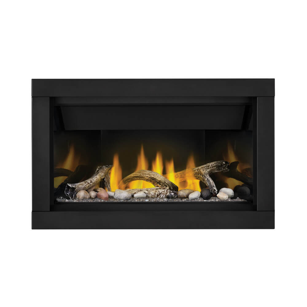 Napoleon Ascent Linear 36-Inch Gas Fireplace with Beach Fire Log Set - Mineral Rock Media