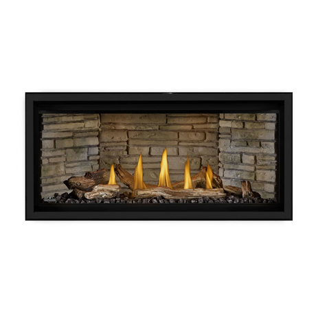 Napoleon Ascent Linear Premium Gas Fireplace with Driftwood Log Set - Ledgestone Decorative Panels