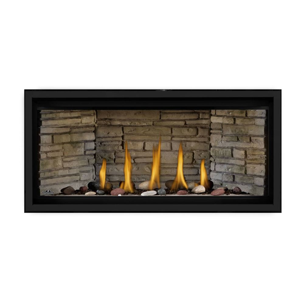 Napoleon Ascent Linear Premium Gas Fireplace with Mineral Rock Media Kit - Ledgestone Decorative Panels