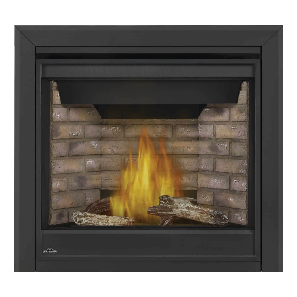 Napoleon Ascent X 36-Inch Gas Fireplace with Beach Fire Kit - 3-Inch Premium Bevelled Trim