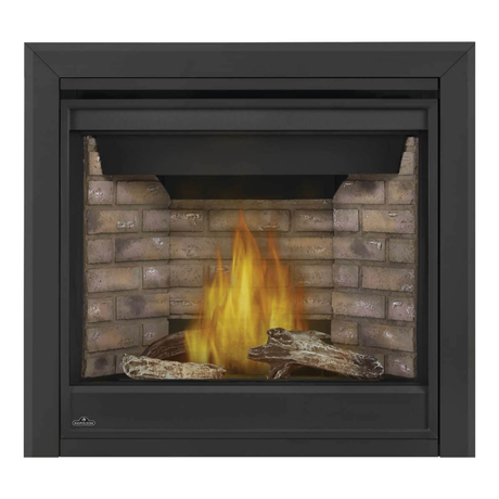 Napoleon Ascent X 36-Inch Gas Fireplace with Beach Fire Kit - 3-Inch Premium Bevelled Trim