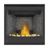 Napoleon Ascent X 36-Inch Gas Fireplace with Mineral Rock Kit - Westminster Herringbone Panels - Black Zen Decorative Barrier