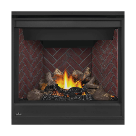 Napoleon Ascent X 36-Inch Gas Fireplace with Oak Log Set - Old Town Red Herringbone Panels
