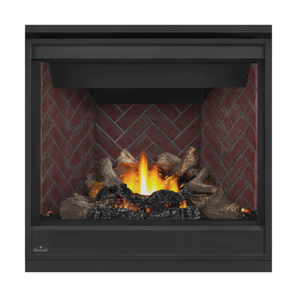 Napoleon Ascent X 36-Inch Gas Fireplace with Oak Log Set - Old Town Red Herringbone Panels