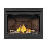 Napoleon Ascent X 42-Inch Gas Fireplace with Beach Fire Kit - Newport Panels - Black Zen Decorative Barrier - 3-Inch Trim Kit
