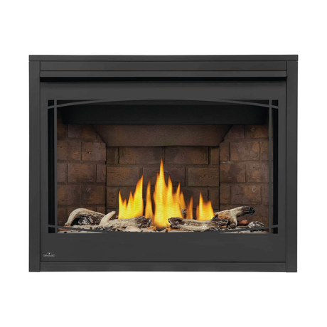Napoleon Ascent X 42-Inch Gas Fireplace with Beach Fire Kit - Newport Panels - Black Zen Decorative Barrier - 3-Inch Trim Kit