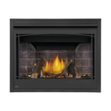 Napoleon Ascent X 42-Inch Gas Fireplace with Oak Log Set - Old Town Red Standard Panels - Black Zen Decorative Barrier - 3-Inch Trim Kit