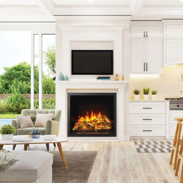 Napoleon Elevation 36-Inch Built-in Electric Fireplace in Living Room and Dining Area