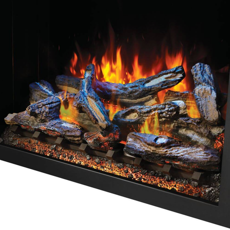 Napoleon Elevation Built-in Electric Fireplace with Log Set in Tangerine Ember Bed and Top Light Blue