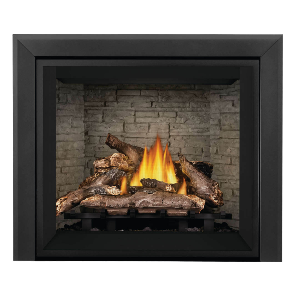 Napoleon Elevation Gas Fireplace with Ledgestone Decorative Panels - Black 3pc Bevelled Trim