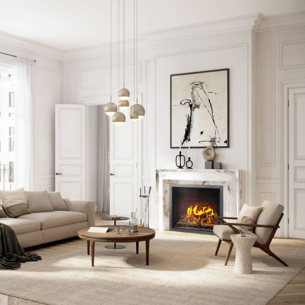 Napoleon Elevation X 36-Inch Built-in Smart Electric Fireplace in White Aesthetic Living Room
