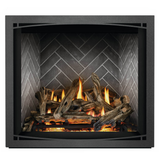 Napoleon Elevation X 36-Inch Gas Fireplace with Driftwood Log Set - Westminster Herringbone Panels - Charcoal Zen Front