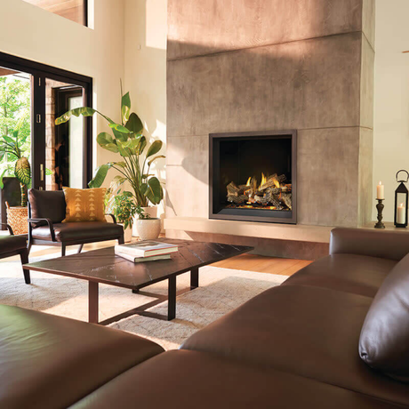 Napoleon Elevation X 42-Inch Gas Fireplace in Brown Theme Living Room