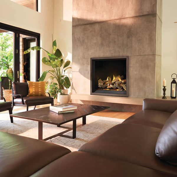 Napoleon Elevation X 42-Inch Gas Fireplace in Brown Theme Living Room