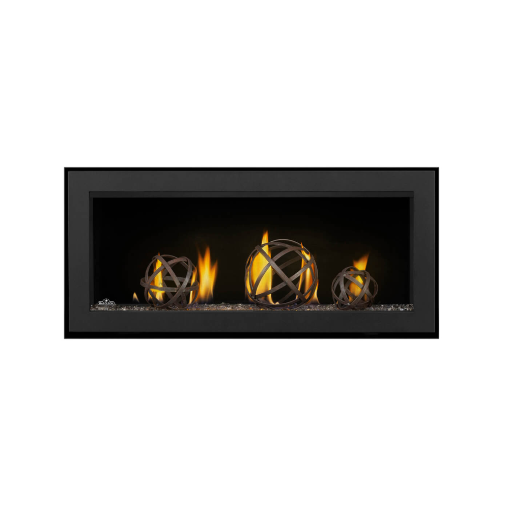 Napoleon Vector Linear 38-Inch Gas Fireplace with Wrought Iron Globes Media Kit