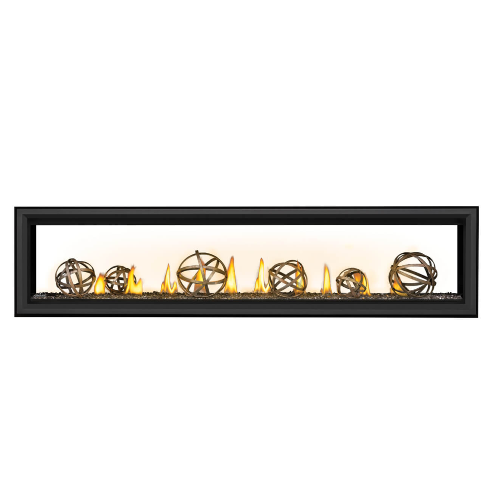 Napoleon Vector See-Through 74-Inch Gas Fireplace with Wrought Iron Globes Media Set