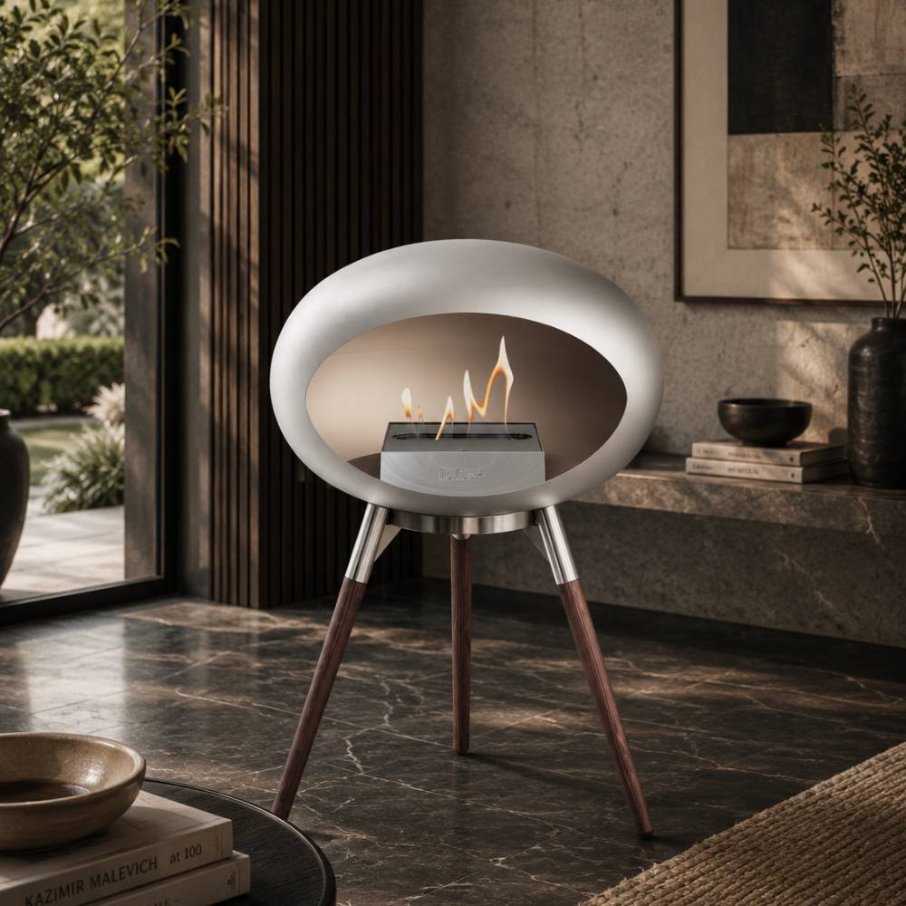 Nickel-Polished Steel Bowl Smoked Oak Legs 800253
