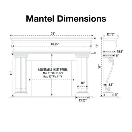 Omega 1106.536 GS Cast Stone Fireplace Mantel Surround dimensions