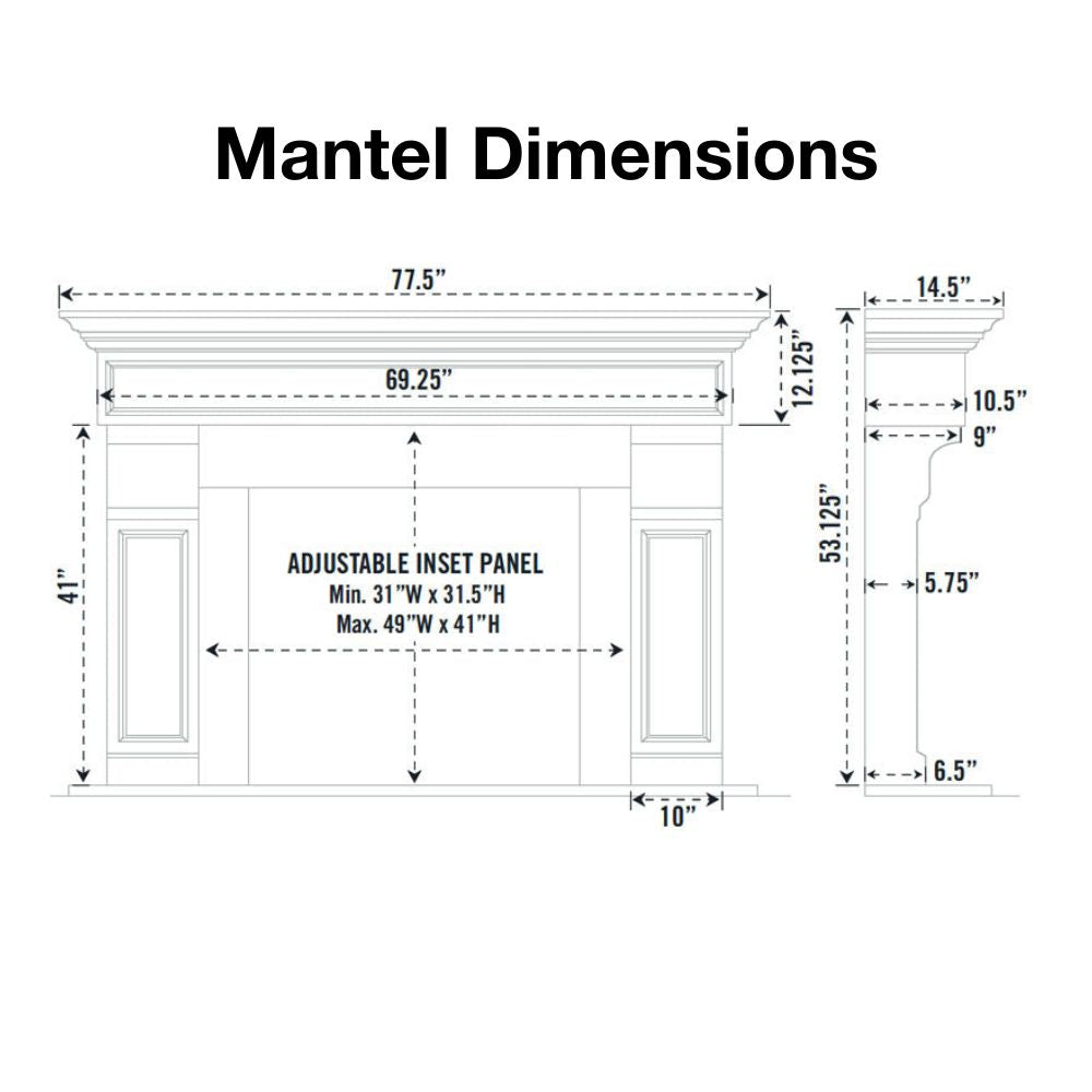Omega 1111.511 GS 77-Inch Cast Stone Fireplace Mantel Surround Dimensions