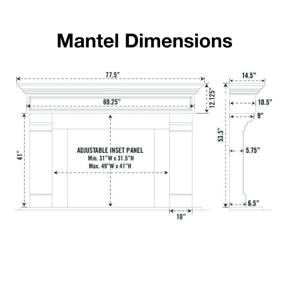 Omega 1111.556 GS 77-Inch Cast Stone Fireplace Mantel Dimensions