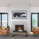 Omega 4116.8 GS Picture Frame Cast Stone Fireplace Mantel Surround with painting above it