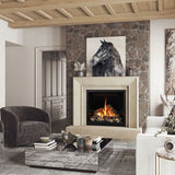 Omega 4116.8 GS Picture Frame Cast Stone Fireplace Mantel Surround on a stone wall