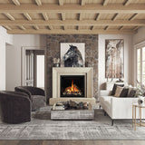 Omega 4116.8 GS Picture Frame Cast Stone Fireplace Mantel Surround in a modern cabin inspired living room