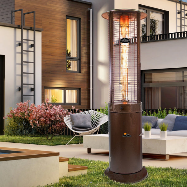 Paragon Outdoor Helios Round Propane Patio Heater in Bronze at a backyard
