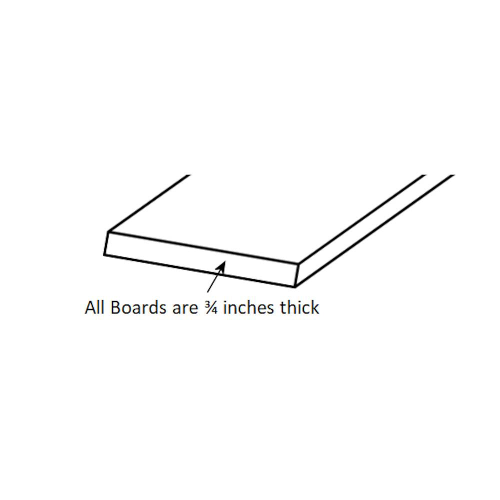 all boards are 3/4 inches thick