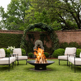 Seasons Fire Pits Concave Round Steel Fire Pit with Outdoor Furniture