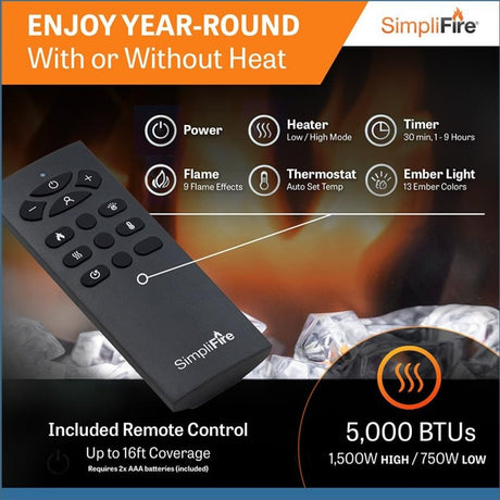 Simplifire Allusion Slim Electric Fireplace Remote Control
