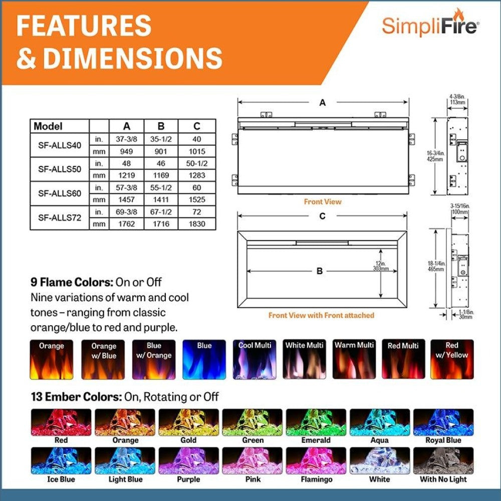 Simplifire Allusion Slim Electric Fireplace Specs