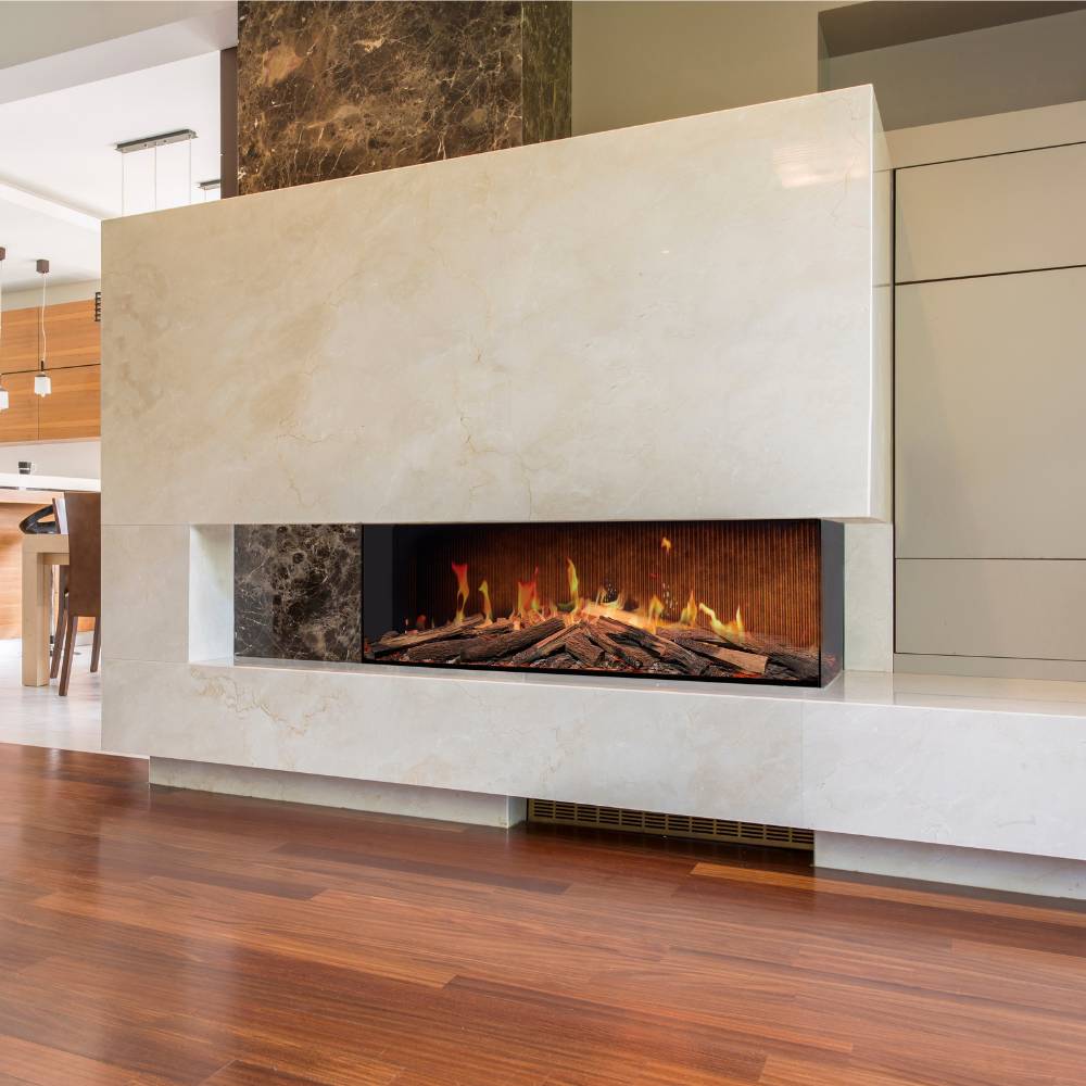 Solution Fires TrueFlame 150 3DX Corner Installation on White Wall