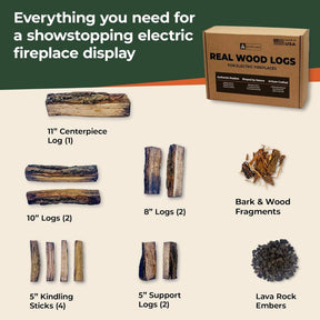 SotaFlame Premium Real Wood Log Set for 50" to 60" Wide Linear Electric Fireplaces Inclusions