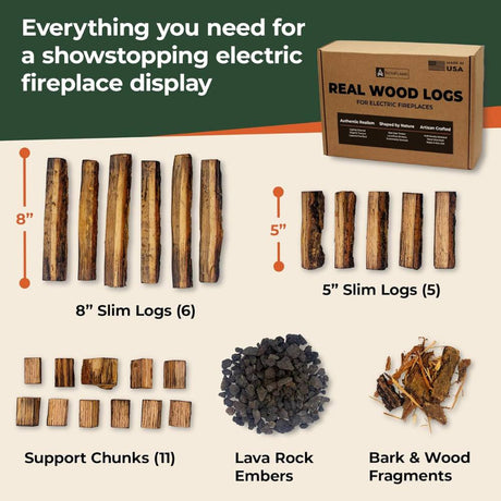 SotaFlame Premium Real Wood Log Set for 72" to 82" Slim Linear Electric Fireplaces