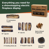 SotaFlame Premium Real Wood Log Set for 72" to 84" Wide Linear Electric Fireplaces Inclusions