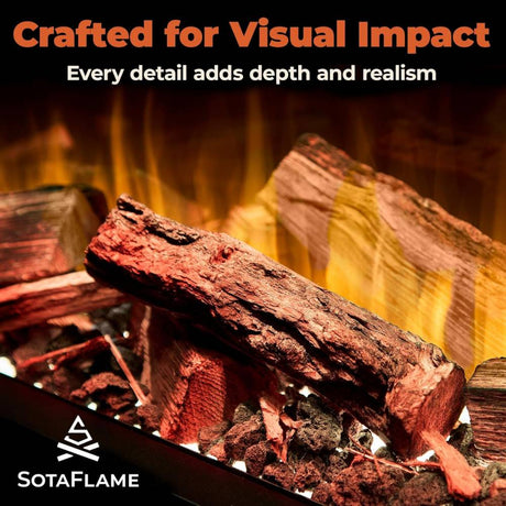 SotaFlame Premium Real Wood Log Set for Linear Electric Fireplaces Up Close