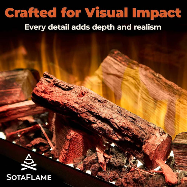 SotaFlame Premium Real Wood Log Set for Linear Electric Fireplaces Up Close